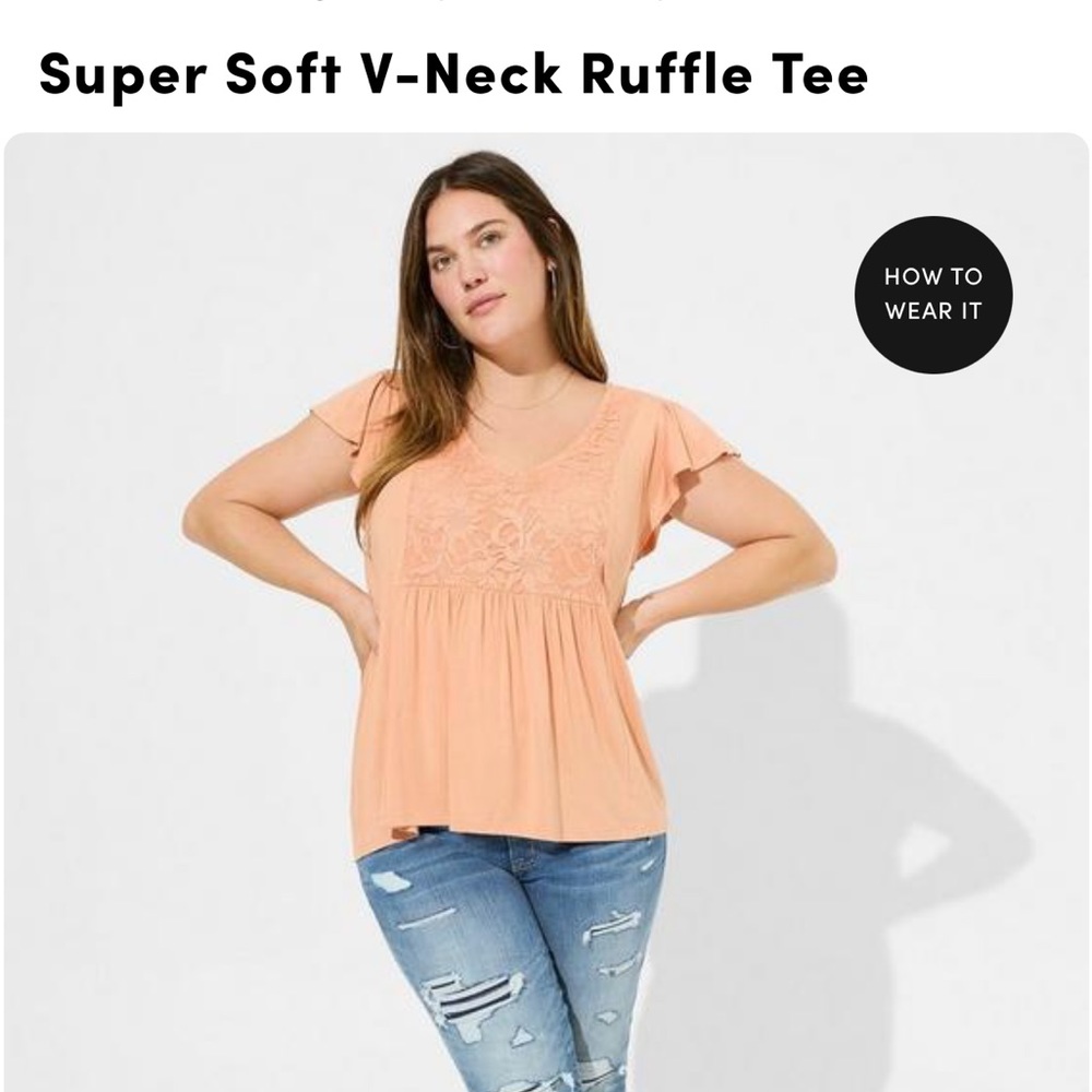 Torrid - VNeck lace babydoll shirt in peach